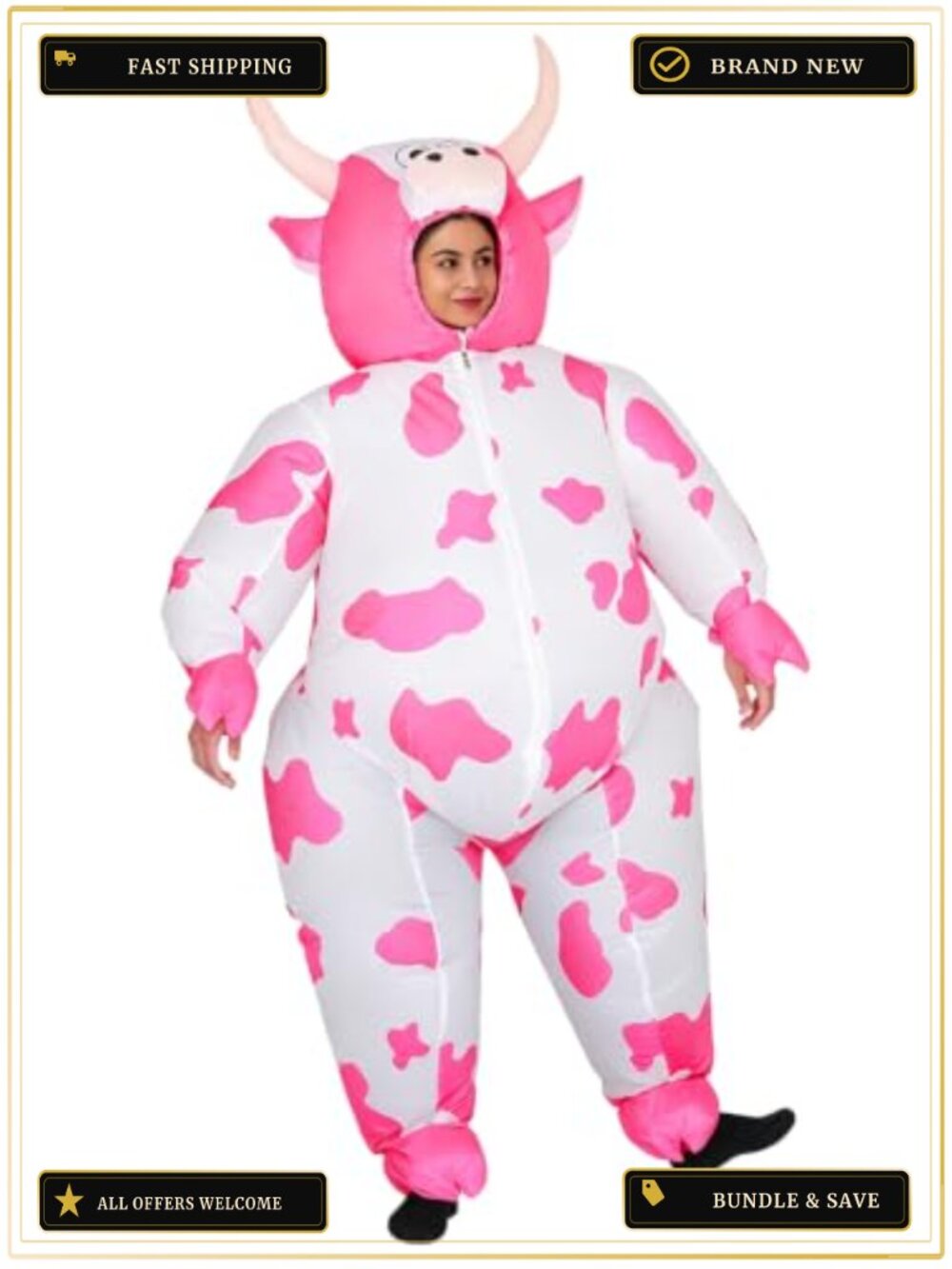 Inflatable Cow Costume Adult Unisex Polyester Blow Up Halloween Cosplay